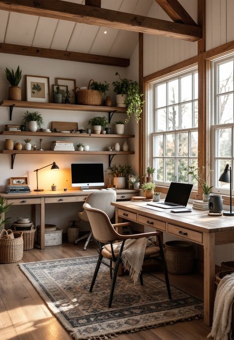 Barndominium Interior Ideas Country Farmhouse Office Ideas, Home Office Rustic Modern, Country Home Office Ideas, Farmhouse Office Ideas, Rustic Workspace, Barndominium Decor, Couples Office, Barndominium Interior Ideas, Office Oasis