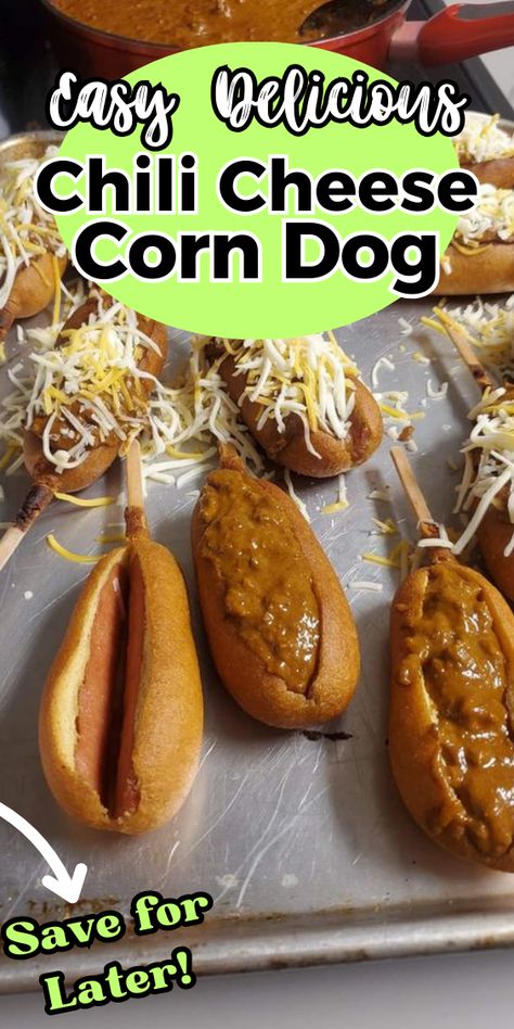 Chili Cheese Corn Dog Corn Dogs With Chili And Cheese, Chili Cheese Dog Wraps, Chili Cheese Corndogs, Chili Corndogs, Corndog Chili Dogs, Chili Cheese Corn Dogs On A Stick, Chili Corn Dog Casserole, Chili Cheese Dogs In Oven, Chilli Cheese Corn Dogs