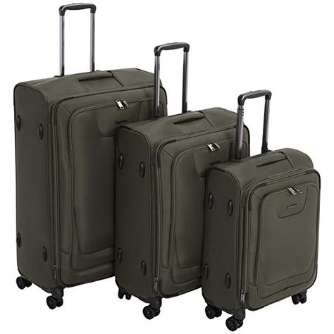 Amazon.com | AmazonBasics 3 Piece Expandable Softside Spinner Luggage Suitcase With TSA Lock And Wheels Set - Olive | Carry-Ons Best Travel Luggage, Childrens Luggage, Rolling Bag, Spinner Luggage Sets, Lightweight Luggage, Best Luggage, Luggage Store, Spinner Suitcase, Luggage Suitcase