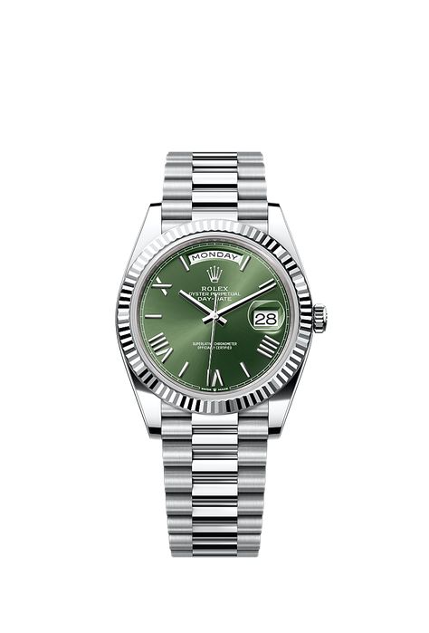 Discover the Day-Date 40 watch in platinum on the Official Rolex Website. Model: m228236-0008 Sunday Fashion, Rolex Bracelet, Timeless Watches, Rolex Models, Gold Alloys, Baguette Cut Diamond, Rolex Day Date, Mechanical Movement, Light Reflection