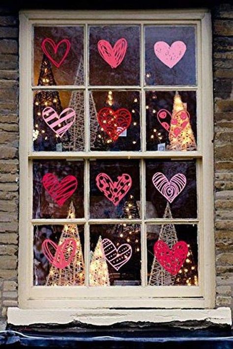 Moon Boat, Valentines Window Display, Valentines Ideas For Him, Saint Valentin Diy, Valentines Bricolage, Heart Wall Decal, Decoration Vitrine, Diy Valentine's Day Decorations, Decoration Stickers