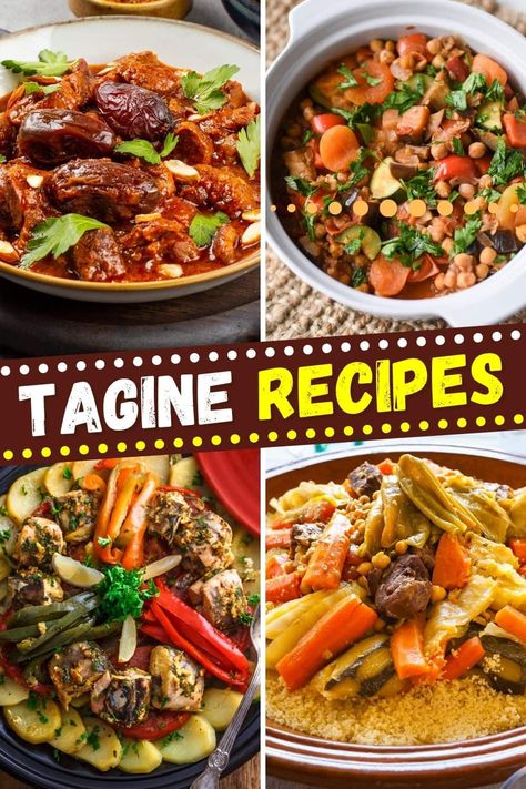 These Moroccan tagine recipes will add some flair to your table! From chicken to beef, to lamb, and more, you'll love these exotic dishes. Moroccan Tagine Recipes Vegetarian, Pork Tagine Recipes, Moroccan Beef Recipes, Vegetarian Tagine Recipes, Mediteranian Diet Recipes Healthy, Chicken Tagine Recipes, Mediterranean Diet Chicken Recipes, Beef Tagine Recipes, Healthy Chicken Dishes