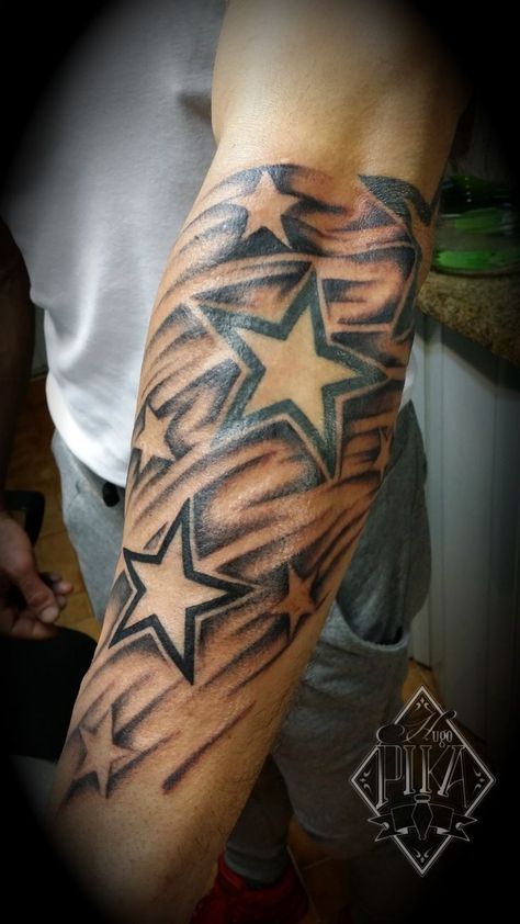 Star Sleeve Tattoo Men, Star Tattoo Ideas For Men, Star Tattoos For Men On Arm Sleeve, Stars Tattoo For Men, Arm Tattoos Stars, Star Sleeve Tattoo, Star Tattoo Ideas, Best Star Tattoos, Star Tattoos For Men