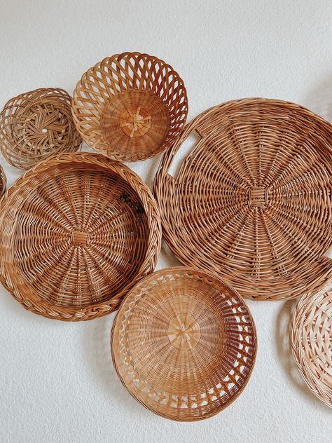 Wicker Aesthetic, Wicker Basket Wall Art, Wicker Basket Wall, Circle Ideas, Twin Room, Basket Wall Art, Mid Century Boho, Basket Wall, Twins Room