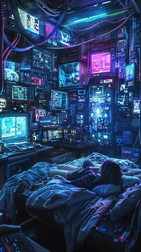 Tech Dystopia, Cyberpunk Scenery, Scifi Landscape, Neon Cyberpunk Aesthetic, Cyberpunk Interior, Cyberpunk Room, Neon Cyberpunk, Sci Fi Landscape, Cyberpunk Anime