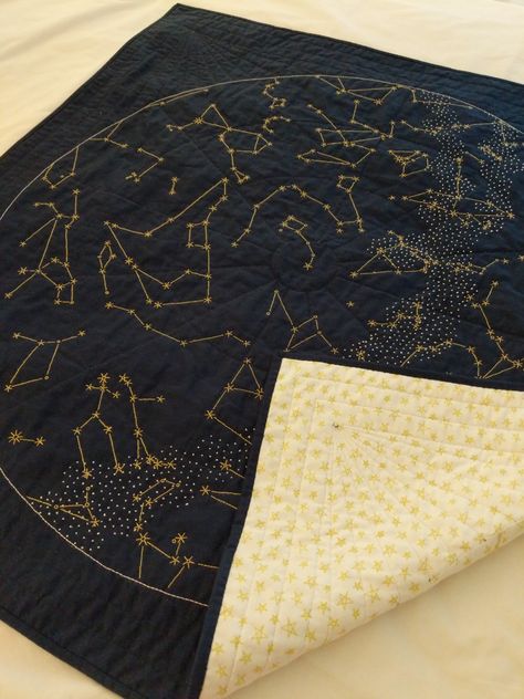 Embroidery Celestial, Celestial Quilt, Haptic Lab Constellation Quilt, Constellation Crochet Blanket, Cottagecore Apartment, Constellation Baby Blanket Crochet, Constellations Embroidery, Constellation Quilt Pattern, Constellation Embroidery