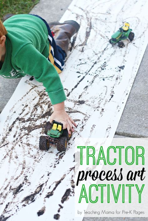 tractor process art activity for preschool Mud Painting For Kids, Mud Activities, Farm Crops, Mud Painting, Farm Activities Preschool, Farm Animals Preschool, Farm Harvest, Farm Lessons, Farm Animals Activities