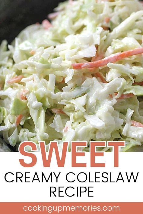 This Sweet Creamy Coleslaw Recipe is made with coleslaw and flavored with a tangy and sweet creamy dressing. It is perfect for your next potluck dinner. Cream Coleslaw Recipe, Coleslaw Recipe With Sour Cream, Coleslaw Recipe Homemade, Sweet Coleslaw Dressing Recipe, Coleslaw Dressing With Sour Cream, Coleslaw Recipes Easy, Sweet Slaw, Sweet Slaw Recipe, Creamy Slaw Dressing