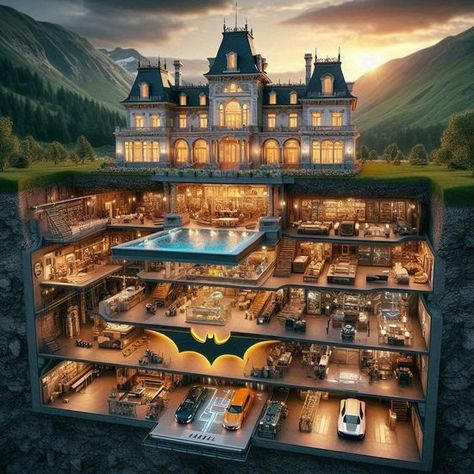 Biggest Mansion, Mansion Concept Art, Underground Castle, Underground Mansion, Mafia Mansion, Fantasy Mansion, Underground Room, Underground Lab, Incredible Houses