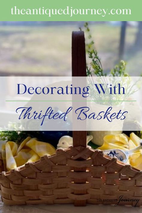 a basket decorated with Spring decor in blues and yellows Things To Put In A Basket For Decor, What To Fill Baskets With For Decor, Things To Put In Baskets For Decor, Baskets For Decorating, Basket Crafts Ideas Projects, Basket Fillers Decor Living Rooms, Basket Tray Decor Ideas, How To Style Baskets, Flat Basket Decor Ideas