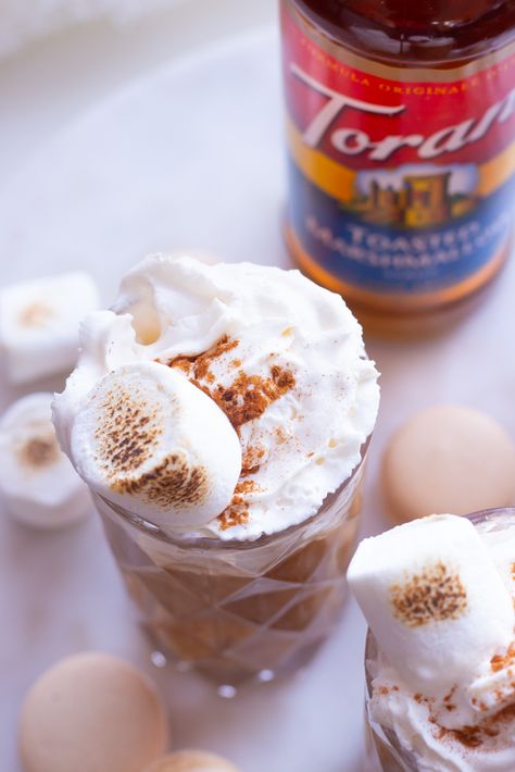 Creamy Toasted Marshmallow Cold Brew Recipe Toasted Marshmallow Cold Brew, Torani Toasted Marshmallow Syrup, Toasted Marshmallow Iced Coffee, Marshmallow Cold Foam Recipe, Marshmallow Syrup Recipe, Toasted Marshmallow Coffee, Toasted Marshmallow Syrup, Marshmallow Syrup, Marshmallow Coffee