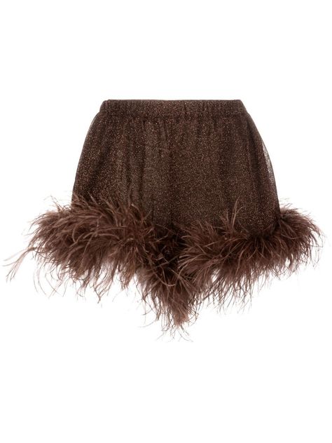 Feather Shorts, Edgy Glam, Jungle Fever, Micro Shorts, Feather Trim, Chocolate Color, Ostrich Feathers, Mini Shorts, Threading