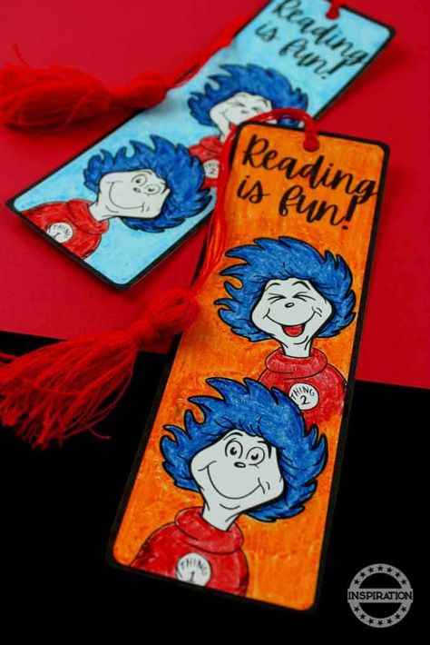 how to make a dr seuss bookmark Afternoon Crafts, Early Years Teacher, Thing 1 And Thing 2, Seuss Crafts, Bookmark Craft, Class Decor, Bookmark Template, Summer Crafts For Kids, Dr Suess