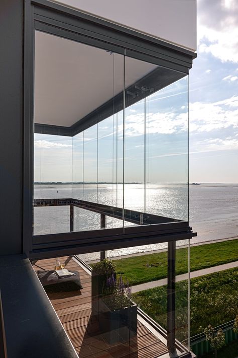 Enclosed Balcony Ideas, Balcony Enclosure, Glass Balcony Ideas, Glass Balcony Railing, Enclosed Balcony, Balcony Glass Design, Condo Balcony, Window Balcony, Terrasse Design