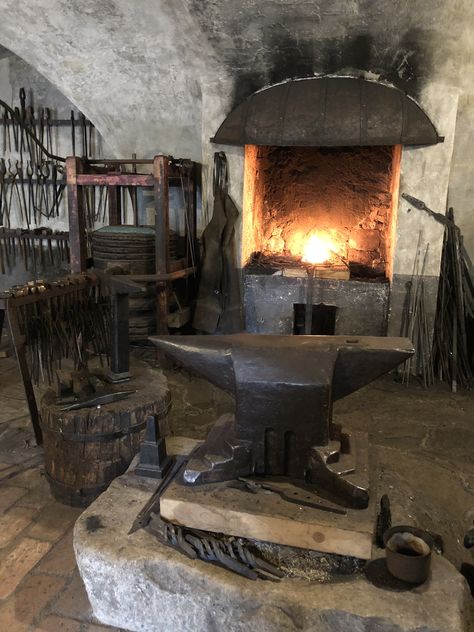 Forge Aesthetic, Blacksmith Aesthetic, Medieval Forge, Districts Of Panem, Goth Cottage, Craft Shed, Log Cabin Rustic, Lauren Roberts, Blacksmith Forge