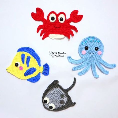 PATTERN- Under The Sea Applique Set A-Fish, Crab, Octopus and Stingray - Crochet Pattern,  😍 Save This Pin, Then Visit Our Website crochet appliques, crochet appliques free pattern, crochet appliques for baby blankets, crochet appliques for boys, crochet appliques free, crochet appliques on clothes, crochet appliques flowers, crochet appliques for hats, crochet appliques for kids, crochet appliques christmas Lilo And Stitch Crochet Applique, Crochet Sea Animals Applique, Crochet Decals Applique Patterns, Crochet Applique Patterns Free Animal, Sea Applique, Stingray Crochet, Baby Blankets Crochet, Crochet Applique Patterns, Blankets Crochet