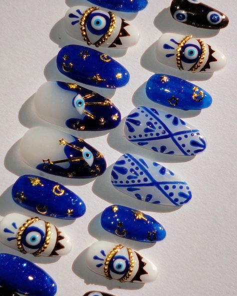 Evil Eye Set  No sizing needed - 20 piece sets Comes Pre-Etched and with a Prep-Kit Nail Ideas Evil Eye, Nail Art One Piece, Shark Nails, Nail Deaigns, Evil Eye Nail Art, Bald Beauty, Eyes Nails, Evil Eye Nails, Eye Nail Art