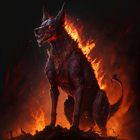 Cute Hellhound, Hellhound Percy Jackson, Dnd Hellhound, Hellhound Werewolf, Hell Hound Art, Hellhound Aesthetic, Hellhound Art, Dnd Dog, Demon Hound