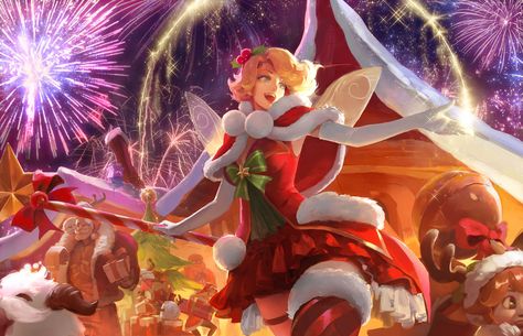 LUX Merry Christmas！, Linger FTC on ArtStation at https://www.artstation.com/artwork/Q3xrr League Of Legends Poppy, Lol Champions, Xmas Theme, Xmas Wallpaper, Christmas Artwork, Lol League Of Legends, Christmas Characters, Christmas Illustration, Epic Art