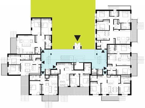 Courtyard + entrance | habitatge col·lectiu 1 / collective housing / vivienda colectiva / logement colectif/ habitaçâo coletiva Apartment Layouts, Patio Plan, Courtyard Entrance, Social Housing Architecture, Site Analysis Architecture, Architecture Courtyard, Co Housing, Collective Housing, Urban Housing