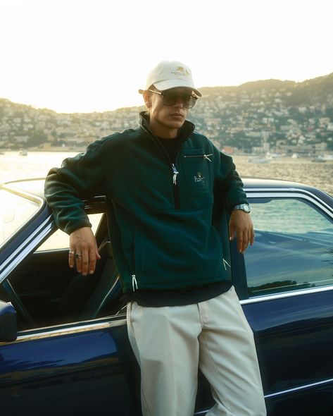 Cruise Classic. Live Vibes. Flgntlt - Second Drop Automobile Club available now. #flgntlt Green Fleece Jacket, Half Zip Fleece, Course Automobile, Sport Automobile, Racing Green, Black And Cream, Race Track, Short Jacket, Zip Sweater