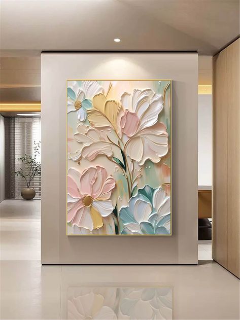 "🔆Title: Pink Flower painting 🔆Please leave your phone number for the delivery we can't ship your painting without phone number. 🔆This is handmade texture painting 🔆Size: Support custom size,we could paint the size as your request. 🔆Custom : support custom color and picture,we could paint your room decor color for you and will send you design picture before paint. 🔆About Frame: Small size that show \"Gold /Black/Silver Frame \"options will ship with frame together that ready to hang,and will ship with froth in a hard carton. 🔆Package: Roll up canvas (not frame/not stretch) option will be Rolled, then shipped in a solid tube;  🔆Style: modern, contemporary, abstract 🔆Shipment time: It will need 4-7 days to accomplish and dry the painting, and need 5-10 days to delivery by express sh Textured Wall Canvas Art, Painting On Living Room Wall, Wall Size Painting, Paintings To Decorate Home, Painting Without Canvas, Paintings For Frames, Decor Paintings On Walls, Painting For Living Room Walls, Beautiful Paintings For Living Room