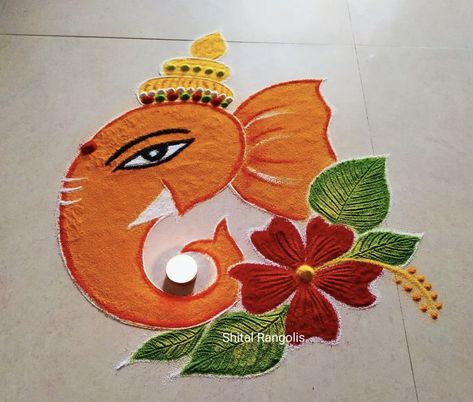 Ganapati Rangoli, Sanskar Bharti Rangoli Designs, Happy Diwali Rangoli, Ganesh Rangoli, Floral Henna, Easy Rangoli Designs Videos, Floral Henna Designs, Rangoli Designs Simple Diwali, Easy Rangoli Designs Diwali