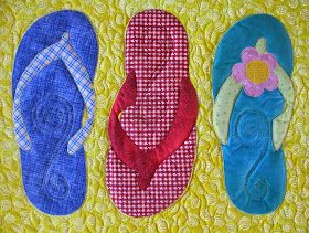 Mosaic Flip Flops, Flip Flop Quilt Pattern Free, Flip Flop Quilt Pattern, Flip Flop Quilt, Cushioned Spring-summer Flip Flops, Beach T-strap Flip Flops With Cushioned Footbed, Lake Quilt, Temperature Quilt, Summer Table Runner