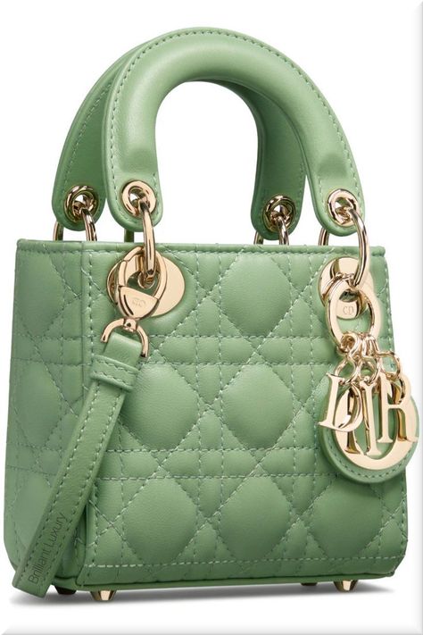 Dior micro Lady Dior deep mint green cannage lambskin bag by Brilliant Luxury Micro Bags, Limited Edition Bag, Micro Bag, Green Handbag, Pretty Bags, Crochet Bags, Cute Bags, Lady Dior Bag, Lady Dior