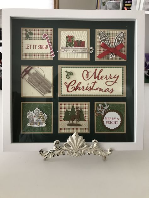 3d Paper Shadow Box, Christmas Box Frames, Su Samplers, Christmas Samplers, Scrapbook Shadow Box, Stampin Up Samplers, Card Making Ideas For Beginners, Craft Vendor, Recycle Christmas Cards