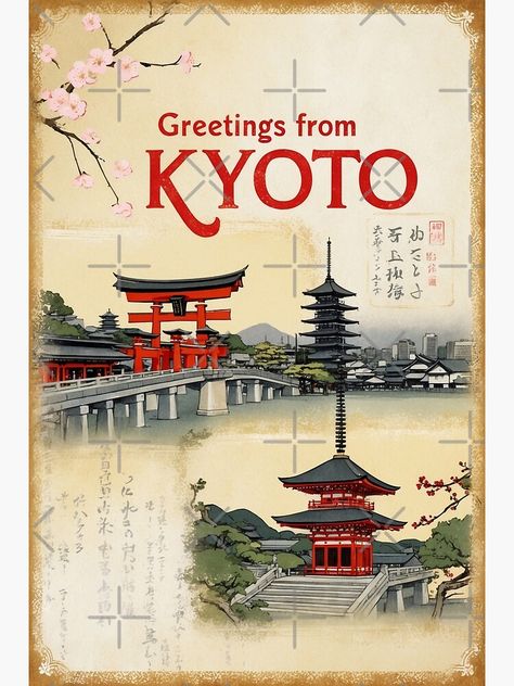 Kyoto Japan Vintage Travel Retro Postcard Design Greeting Card Japan Postcard, Retro Postcard, Italy Poster, Japan Vintage, Postcard Design, Kyoto Japan, Scrapbook Ideas, Vintage Travel, Japan Travel