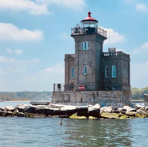 Huntington Harbor Lighthouse in New York, USA ~.~ Tower Bridge, Lighthouse, Doors, Sketch, New York, House Styles