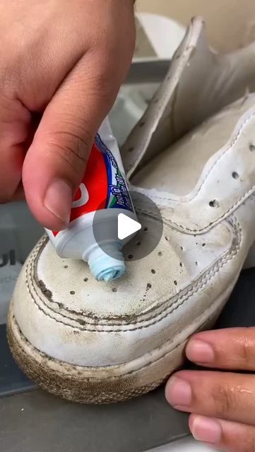 Johnny Home Tips on Instagram: "Follow me @johnnyhometips for more helpful tips and hacks!
Just put toothpaste on old, dirty sneakers and you'll never buy sneakers again. #fy #fyp #fypシ #foryou #foryoupage" Diy Sneaker Cleaner, Shoes Cleaning Hacks, Old Shoes Diy, Shoe Hacks, Sneaker Cleaner, Diy Sneakers, Buy Sneakers, Diy Home Cleaning, Shoes Hack