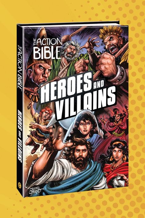 This is an image of The Action Bible Heroes and Villains book cover. Action Bible, Bible Heroes, Heroes And Villains, Bible Characters, Real Hero, Bible Study, Sci Fi, Comic Book Cover, Bible