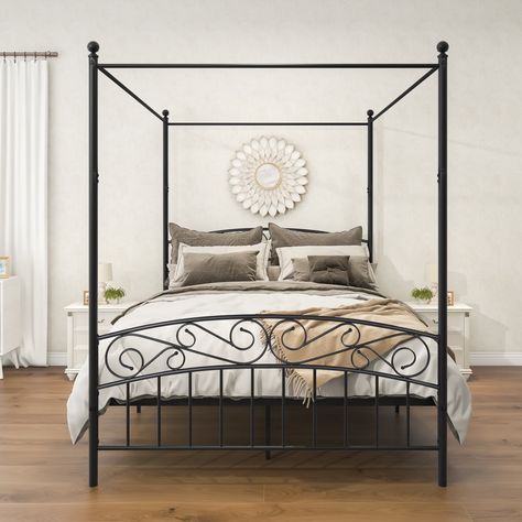 Queen Canopy Bed Frame, Metal Canopy Bed Frame, Queen Size Canopy Bed, Queen Canopy Bed, Metal Canopy Bed, Canopy Bed Frame, Bed Frame With Headboard, Elegant Bedding, Queen Size Bed Frames