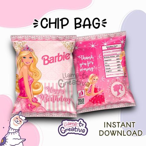 Instant Download unpersonalized Barbie chips bag These bags can be filled with chips, cookies, toys, cotton candy and more!