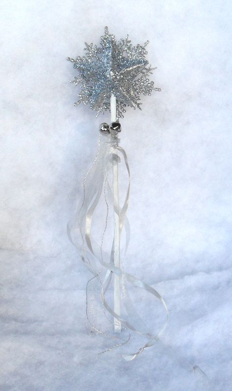 Silver Snow Fairy wand. By Joni Russell, Crystal Mist Cottages Snow Fairy Costume, Diy Wands, Snow Fairies, Snowflake Fairy, Wizard Of Oz Musical, Woven Flowers, Nutcracker Sweet, Silver Fairy, Lizzie Hearts