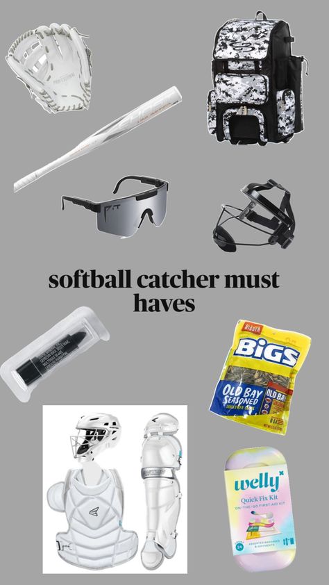 This is just what I have in my softball bag for catching Softball Dugout, Softball Bag, Softball Bags, Softball Catcher, Softball, Sports