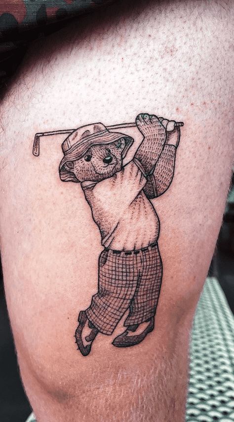 Golf Tattoo Design Images (Golf Ink Design Ideas) Cute Golf Tattoos, Golf Flag Tattoo, Simple Golf Tattoo, Golf Club Tattoo Ideas, Golf Tattoos For Men, Small Golf Tattoo, Golfing Tattoo, Golf Ball Tattoo, Traditional Man Tattoo