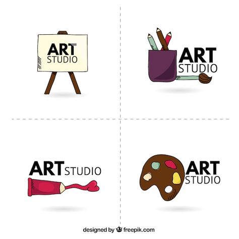 Free vector art studio logo | Free Vector #Freepik #freevector #art-materials #paint-palette #art-palette #drawing-tools Art Studio Logo Design, Art Studio Logo, Colorful Art Studio, Studio Logo Design, Logo Design Graphics, Painting Logo, Art Business Cards, Blue Business Card, Art Studio Design