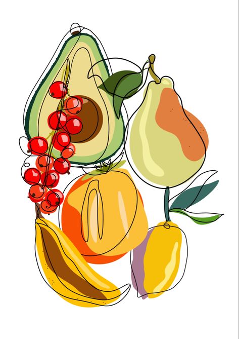 Fruit Digital Illustration, Digital Fruit Art, Procreate Fruit Drawing, Vegetable Pattern Illustration, Fruit And Vegetable Illustration, Abstract Fruit Art, Fruit Illustration Art, Fruit Graphic Design, Nutrition Art