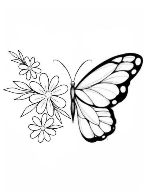 Outline Art Butterfly, Natural Motif Drawing, Motif Drawing, Embroidery Floss Crafts, Fantasy Tattoo, Butterfly Tattoo Stencil, Flower Templates Printable, Printable Flower Coloring Pages, Butterfly Black And White