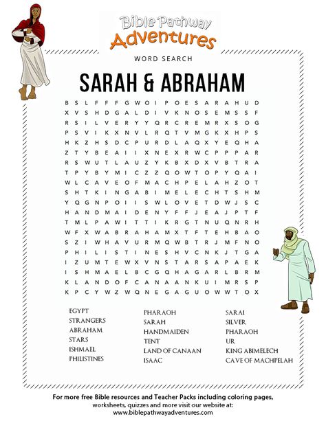 Sarah and Abraham Sarah And Abraham, Hebrew Education, Bible Word Searches, Sunday School Games, Bible Worksheets, Abraham And Sarah, Bible Quiz, Bible Activities For Kids, Bible Story Crafts