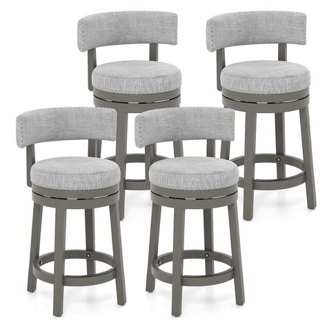 Gymax Set of 4 Upholstered Swivel Bar Stools Wooden Counter Height - Bed Bath & Beyond - 37643868 Bar Height Chairs, Wooden Counter, Bar Height Stools, Stools With Backs, Swivel Stool, Counter Height Bar Stools, Bar Height, Kitchen Bar Stools, Swivel Bar Stools