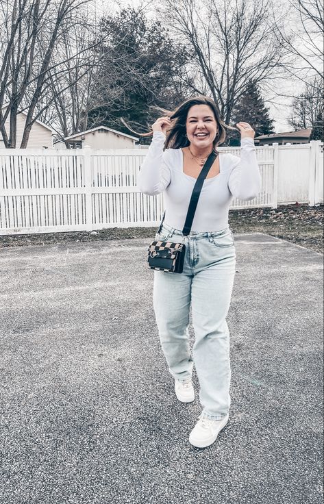 September, ootd, fashion, fall fashion, curvy outfits, curvy fashion, transitional outfit, nike air force ones, white bodysuit outfit, casual outfit Bodysuit Outfit Casual, Outfit Nike Air Force, September Ootd, Fall Fashion Curvy, White Bodysuit Outfit, Outfit Nike, Jean Outfit, Bodysuit Outfit, Outfits Curvy