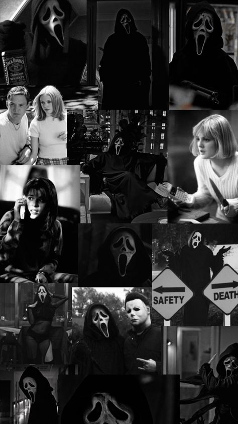 Scream, aesthetic scream, Halloween scream, movie scream, Collage scream, actor scream, black-and-white scream, wallpaper Scream 1 Wallpaper, Home Screen Wallpapers Aesthetic, Ghost Face Icon, Scream Collage, Billy X Stu, Aesthetic Scream, Scream Wallpapers, Scream Icons, Ghost Face Wallpaper Aesthetic