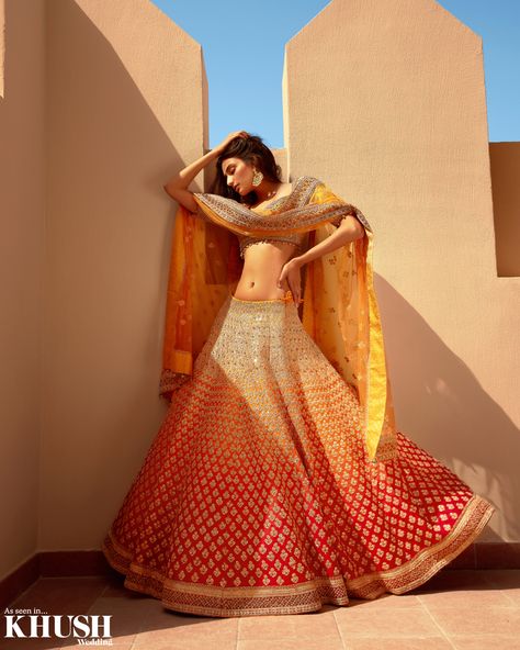 @AthiyaShetty bringing sexy back in this orange ombre lehenga by @frontierraas 💫⁠ ⁠ Find the best wedding inspo in the latest issue, Click the link to order your copy⁠ ⁣⁠ Jewellery: @amrapalijewels⁣⁣⁠ ⁣⁣⁠ Editor in-chief @sonia_ullah ⁣⁣⁠⁣⁣⁠ Photography: @rahuljhangiani ⁣⁣⁠⁣⁣⁠ Creative Director: @mannisahota ⁣⁣⁠⁣⁣⁠ Fashion Editor: @vikas_r ⁣⁣⁠⁣⁣⁠ Styling: @vikas_r @tanishqmalhotraa ⁣⁣⁠⁣⁣⁠ Hair & makeup: @ginibhogal ⁣⁣⁠⁣⁣⁠ Location: @FairmontThePalm⁣⁣⁠⁣⁣⁠ Designer Lehanga, Rimple And Harpreet Narula, Athiya Shetty, Orange Lehenga, Yellow Lehenga, Bridal Lehenga Collection, Traditional Indian Outfits, Orange Ombre, Indian Bridal Outfits