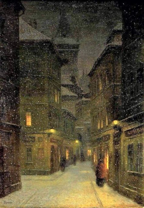 Jakub Schikaneder, Pierre Bonnard, Dark Christmas, Painting Snow, City Painting, Odaiba, Classic Paintings, Winter Art, 판타지 아트