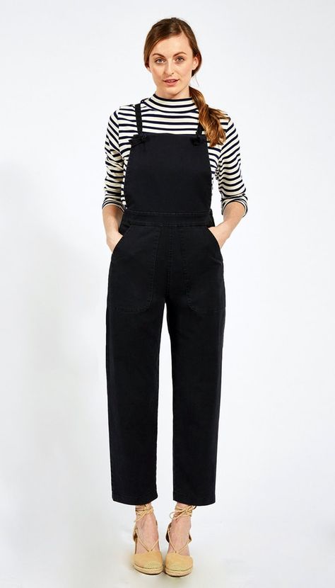 Black Overalls Outfit, Overalls Outfit, Black Overalls, Long Jumpsuits, Cotton Twill Fabric, Black Stretch, The Knot, Stretch Cotton, Side Zipper