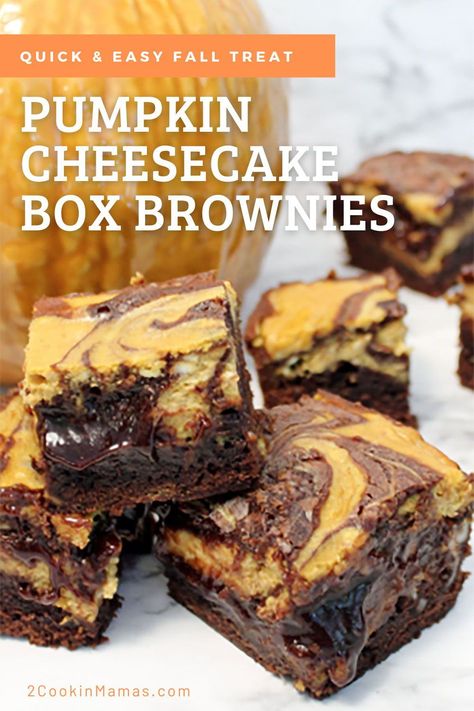 Box Brownie Mix With Pumpkin, Fudgy Pumpkin Brownies, Pumpkin Cheesecake Brownies Easy, Box Mix Desserts, Pumpkin Brownies With Box Brownies, Pumpkin And Chocolate Desserts, Fall Cheesecake Recipes Easy, Pumpkin Brownies Easy, Cheesecake Brownies From Box Recipes